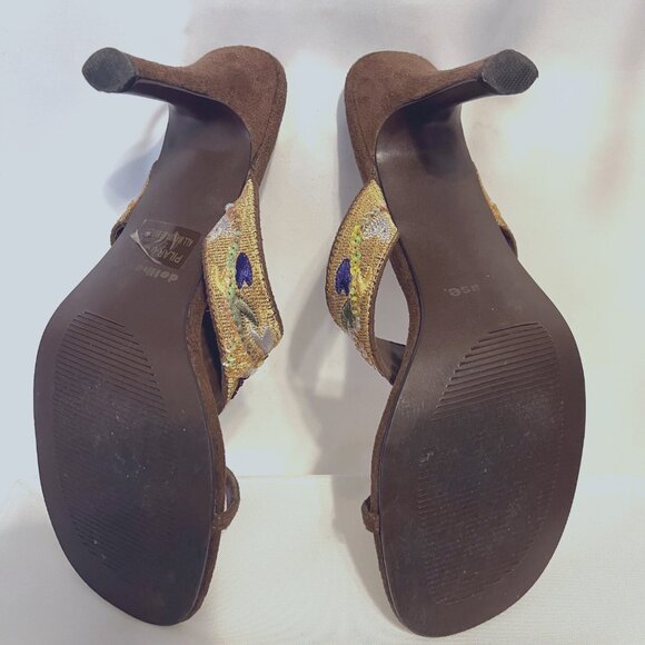 Dollhouse-Women's 2 Pair Sz 9 Slip On heels-Sequins/Beads-Embroidered-Tan/Brown - Picture 12 of 14